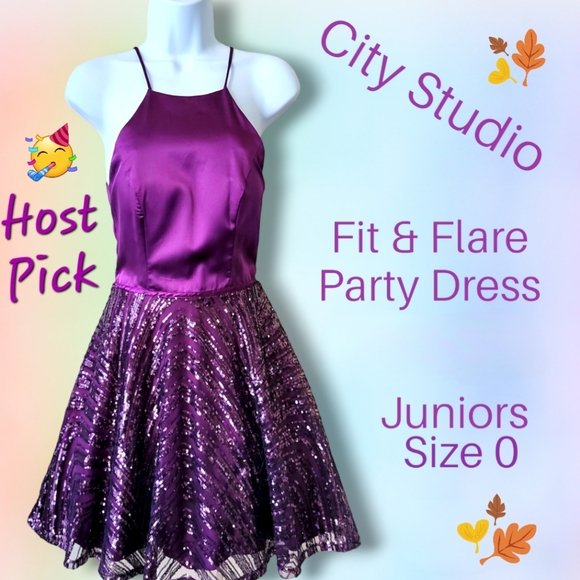 City Studio Fit & Flare Dress Size 0 Juniors Sequined City Studios Winter Dance - Picture 11 of 11